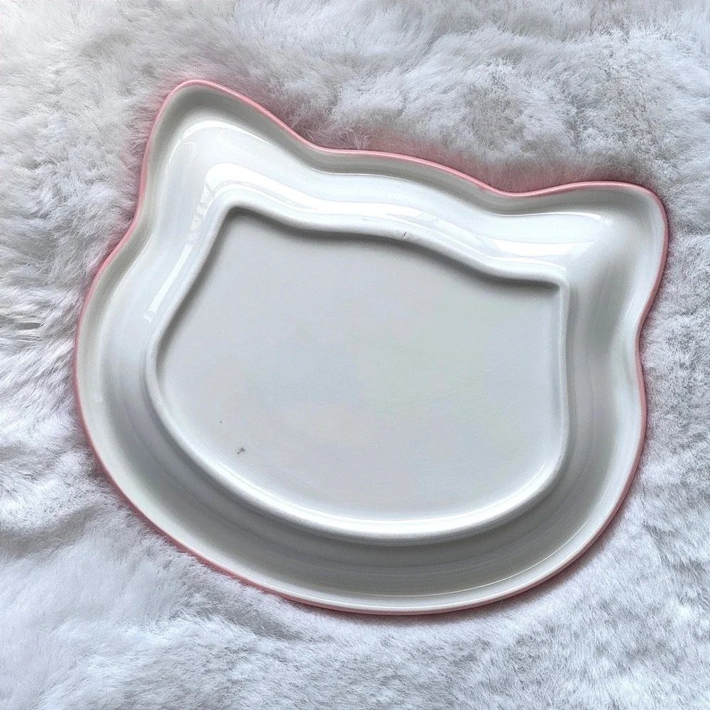 New Ceramic Cat Plate Whisker Fatigue‎ Friendly Pastel Pink Blue Kitty Dish